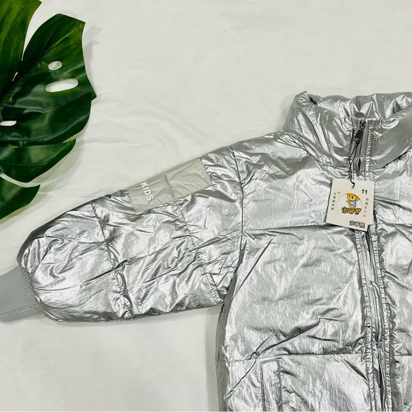 STYLE KIDS| Toddler Unisex Girls Boys Metallic Silver Puffer Jacket 7-9Y NWT - Picture 4 of 9